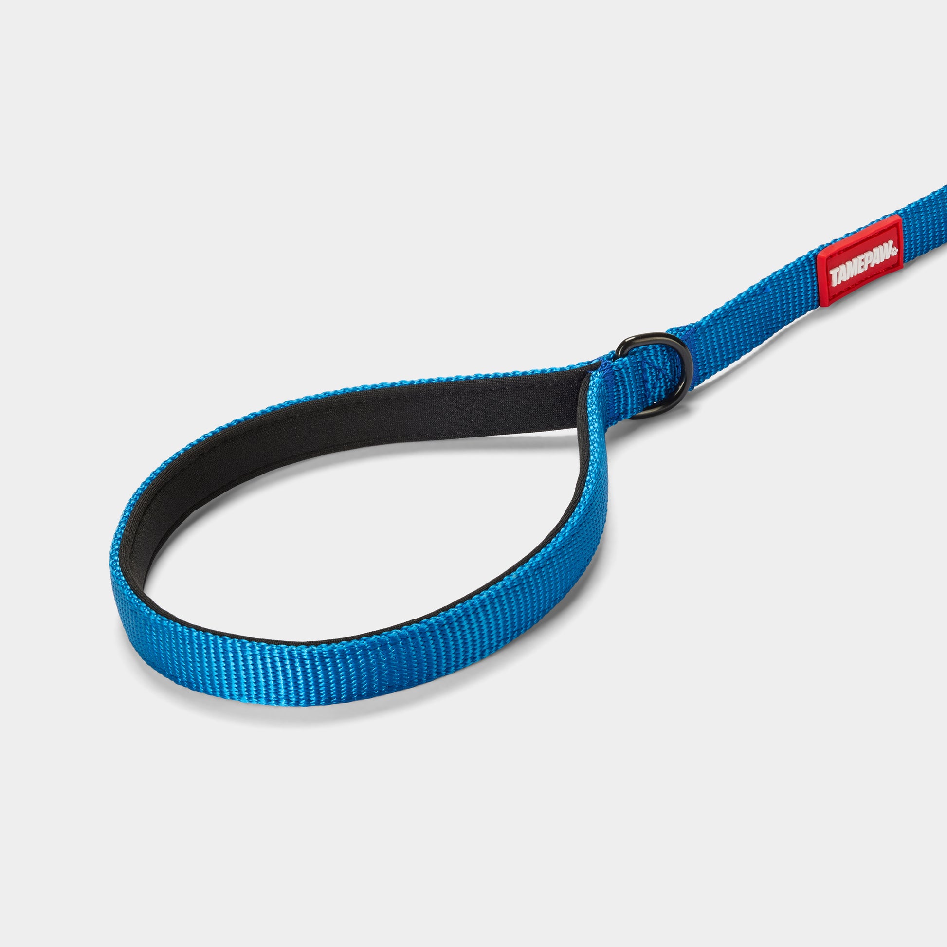 Tamepaw Blue dog lead with a red and white logo on a light grey background